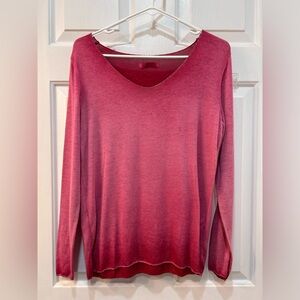 Made In Italy Pink Ombre Pullover Top Women Sz L Colorful Metallic Trim Feminine
